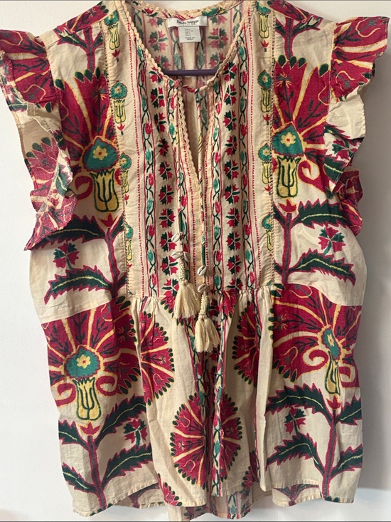 Haute Hippie Tops - Haute Hippie Cream Tunic with Pink & Teal Floral Print